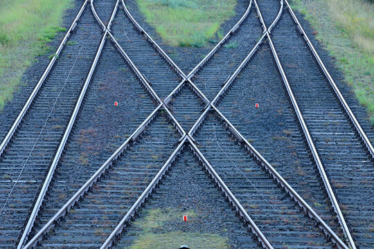 Railway tracks crossing; Rugen Island, Mecklenburg-Vorpommern, Germany