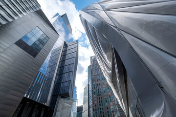 View of skyscrapers from the High Line walking trail; New York City, New York, United States of America