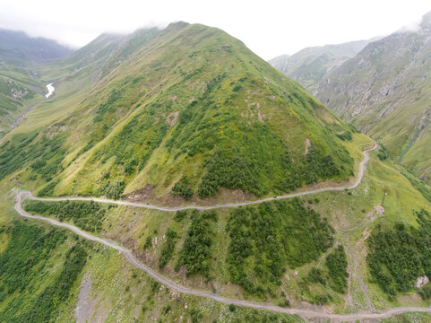 The winding road known as the Abano pass, considered one of the most dangerous roads in the world; Tusheti, Georgia