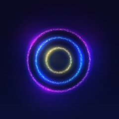 Obraz premium Bright abstract glowing target made of small particles isolated on a dark background.