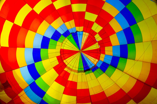 The fabric of a hot-air balloon in vibrant colours; Arizona, United States of America