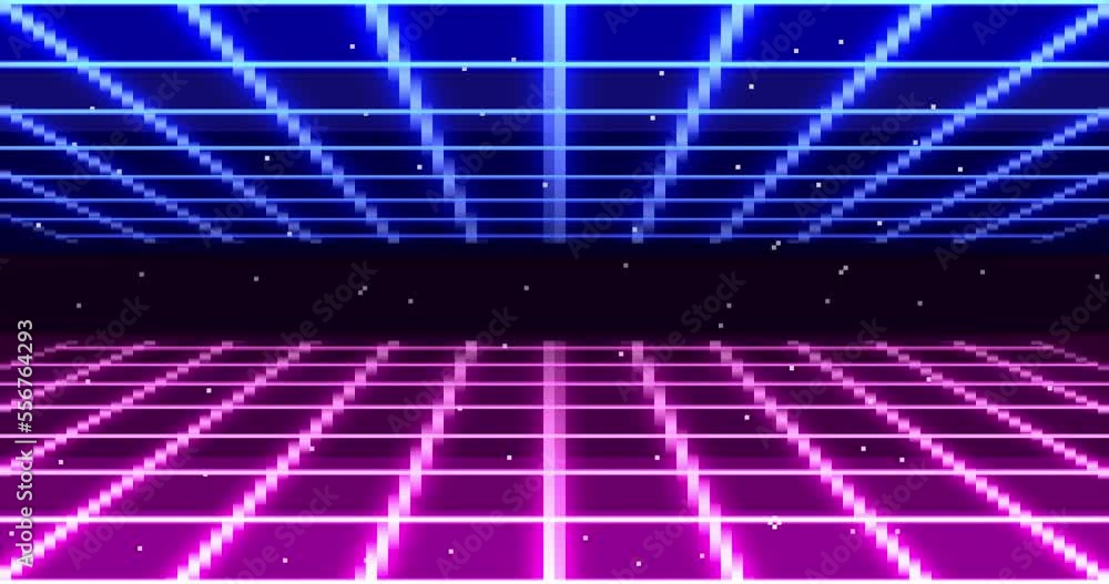 Poster animation of pixel art 80s retro sci-fi background. pixel art 8bit vector video game glow retro wave