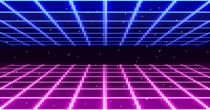 Animation of pixel art 80s Retro sci-Fi background. Pixel art 8bit Vector video game Glow Retro waveAnimation of pixel art 80s Retro sci-Fi background. Pixel art 8bit Vector video game Glow Retro wave