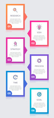 Vertical infographic design with icons and 6 options or steps. Thin line. Infographics business concept. Can be used for info graphics, flow charts, presentations, mobile web sites, printed materials.
