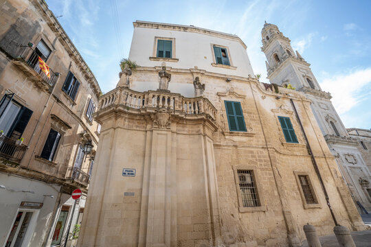 Historic Center of Lecce, Italy with bell tower of Lecce Cathedral; Lecce, Puglia, Italy