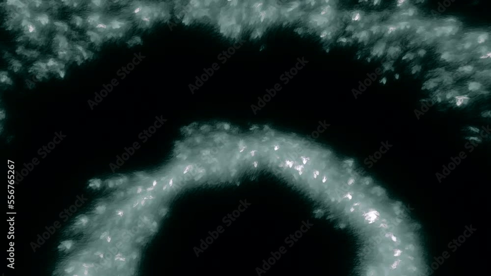 Poster dark background with moving 3d animation. motion. white circles made of bubbles in animation that tw
