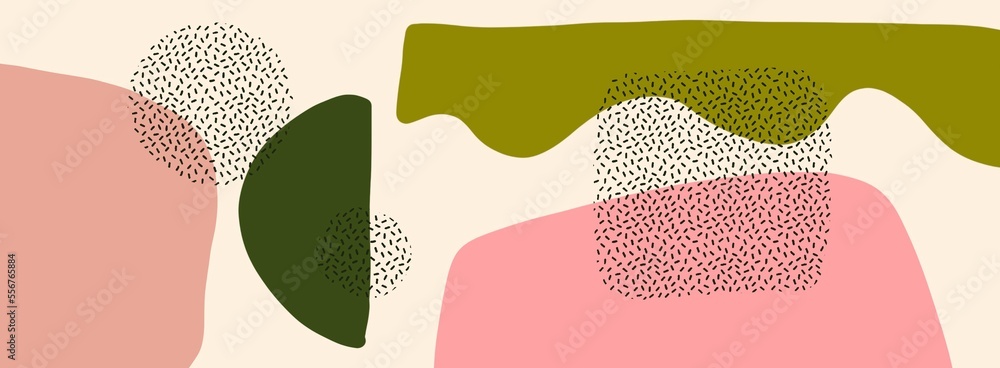 Wall mural abstract aesthetic shapes pattern design big high quality vector illustration set pink and green col