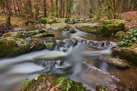 A stream flowing through the forest at Hollental Nature Reserve;  Bavaria, Germany