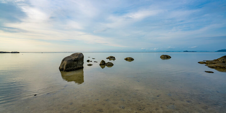 Dawn over lagoon on the coast of Ko Samui Island in the Gulf of Thailand; Ko Samui, Surat Thani, Thailand