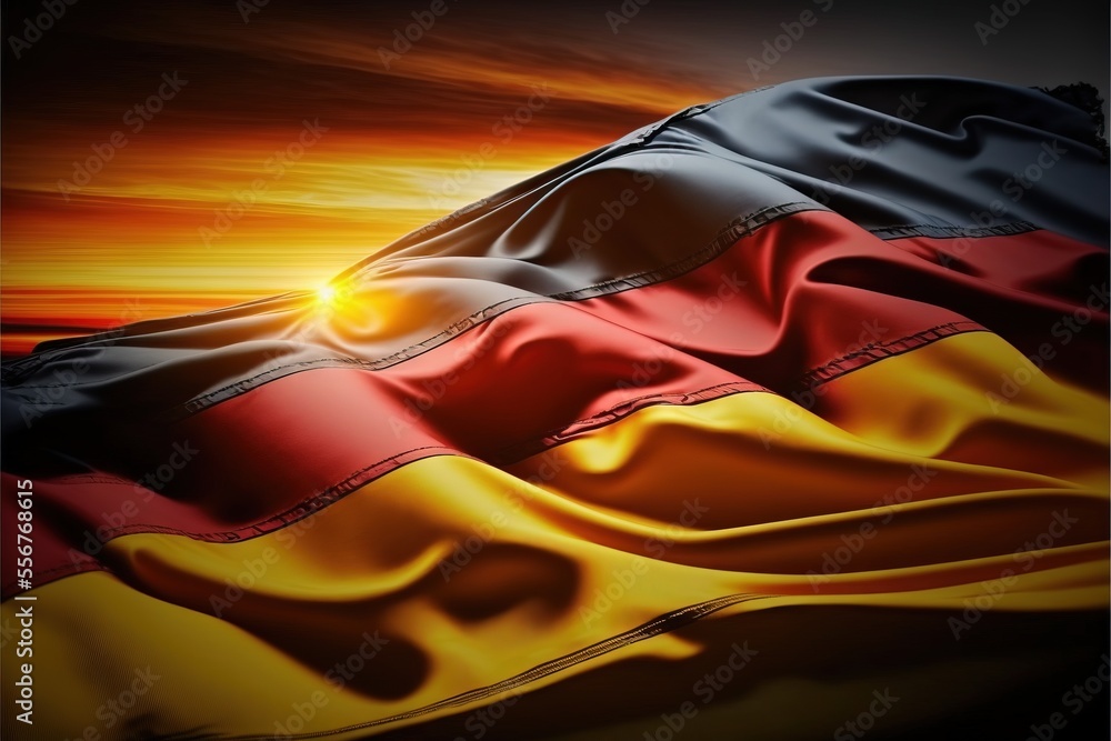 Poster a flag with a sun in the background and a black background with a red. generative ai
