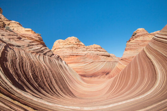 The Wave sandstone rock formation, located in Coyote Buttes North, Paria Canyon, Vermillion Cliffs Wilderness.