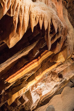 Flowstone cave bacon rock formation in Shenandoah Cavern.