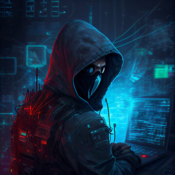 Computer hacker from future, futuristic fision of computer hacking, generative ai