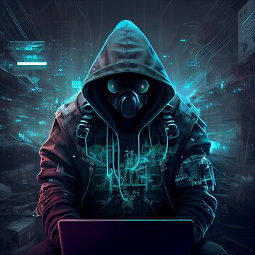 Computer hacker from future, futuristic fision of computer hacking, generative ai