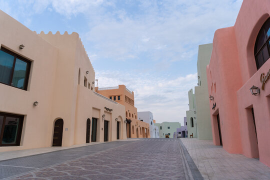 Colorful buildings in old Doha port (Mina District), Qatar.