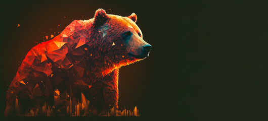 Grizzly bear red in color, made up of polygon shapes. Created with generative AI.