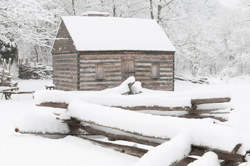 Slave quarters at Sully Plantation covered in snow.