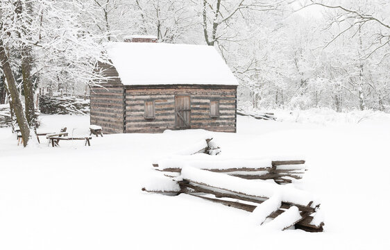 Slave quarters at Sully Plantation covered in snow.