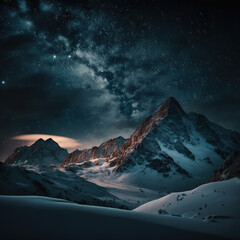 Night sky over the mountains landscape illustration