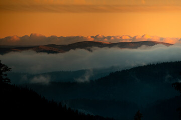 Cold winter sunset colors in Apuseni Mountains, Romania
