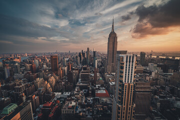 Sunset image of midtown New York City with the Empire State Building