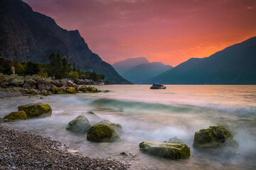 Colorful sky during sunrise over Lake Garda