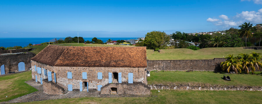 Great Barracks and defense wall at Fort Louis Delgres; Basse-Terre, Guadeloupe, French West Indies