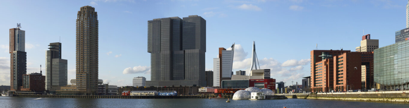 Skyline with M-Building and De Rotterdam along Nieuwe Maas, Rotterdam, South Holland, Netherlands
