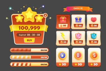 Game asset UI design cartoon element with elegant and colorful