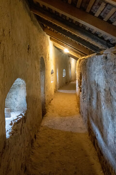 The interior defensive walls of the fortified Gothic Saxon Church of Saint Nicolas of Harman (Honigberg) in winter, near Brasov, Transylvania, Romania; Brasov, Transylvania, Romania