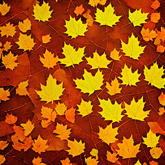 Naklejka na ściany i meble autumn leaves on the ground with Generative AI technology
