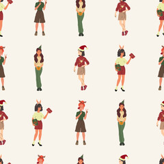 Traditional winter holiday celebration. Hand drawn Vector illustration