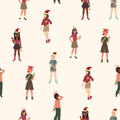 Traditional winter holiday celebration. Hand drawn Vector illustration