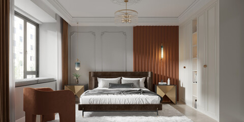 3d render of luxury hotel bedroom