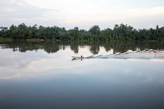 Boatman on the Sepik River Delta, Papua New Guinea; Sepik, Madang Province, Papua New Guinea