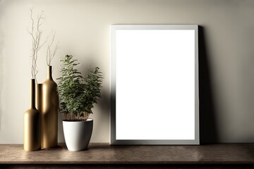 illustration of mock-up wall decor frame,  empty frame in living room