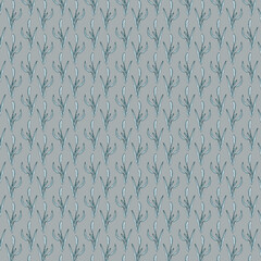 Underwater plant hand drawn pattern on bright grey background. Can be used for fabric print, bedding, tablecloth, napkin, kitchen towel, decoration, card, poster, wallpaper, cover, wrapping, banner