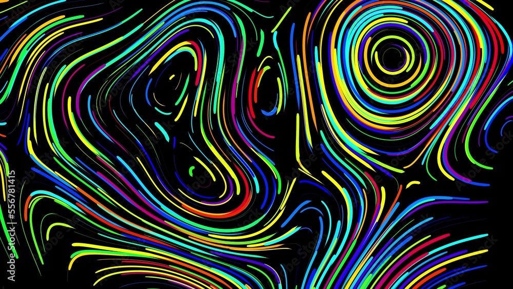 Poster abstract creative bg with curled lines like trails of different colors. lines form swirling pattern 