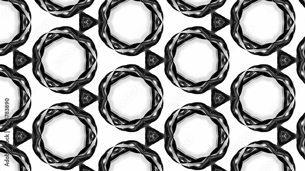 Poster 3d render. black and white stripes are twisted forming complex symmetric periodic structures like or