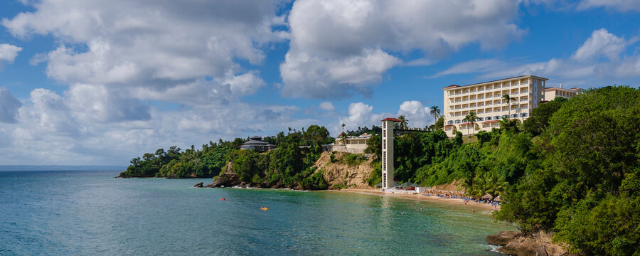 Grand Bahia Principe Cayacoa hotel along the waterfront of Samana overlooking Samana Bay; Samana Peninsula, Dominican Republic, Caribbean