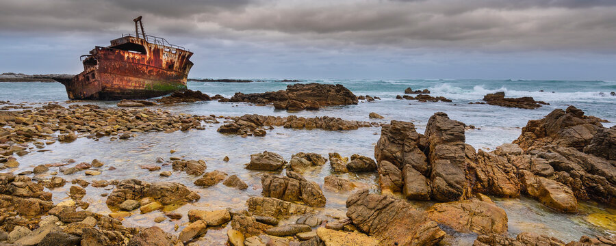 Shipwreck of the Meisho Maru No. 38 on the beach at Cape Agulhas in Agulhas National Park; Western Cape, South Africa