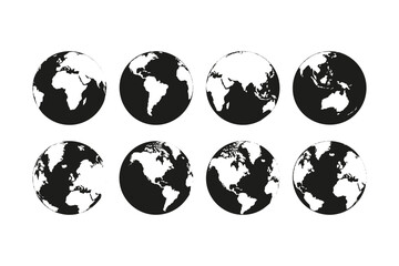 Earth Icons - World Icon Set - Planet Earth - Globe - Continents - World Map - Detailed Shapes - Transparent - Isolated - Illustrator - AI - PNG - Vector Files