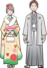 着物、振袖、袴姿の男女