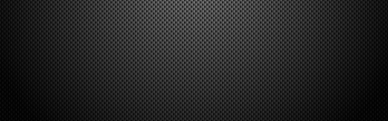 Fototapeta na wymiar Carbon wide surface. Dark geometric texture with shadow. Black fiber design. Modern composite background with gradient. Realistic wide grid template. Vector illustration
