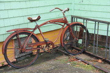 old bicycle in bike rack 