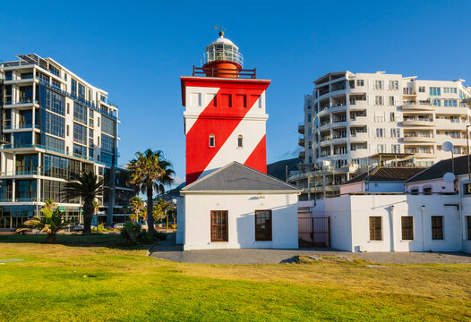 Sea Point Promenade and the Green Point Lighthouse in Cape Town; Sea Point, Cape Town, South Africa