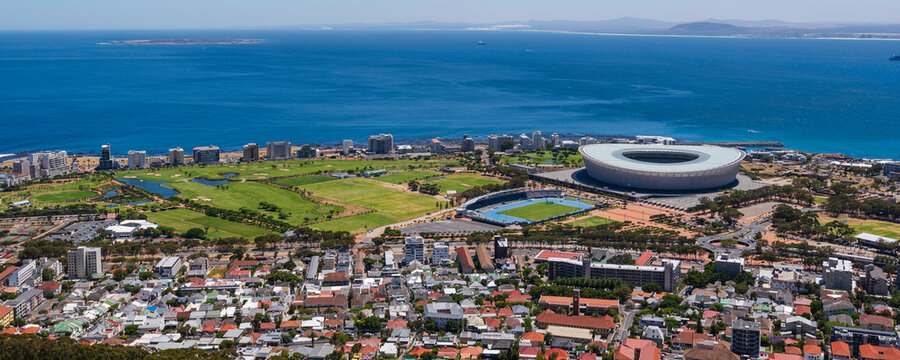 Panoramic view of the stadium in Cape Town; Cape Town, Western Cape, South Africa