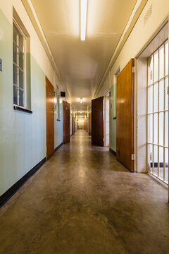 Corridor in Robben Island Prison in South Africa; Robben Island, Cape Town, Western Cape, South Africa