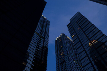 Night View of Tall City Buildings 