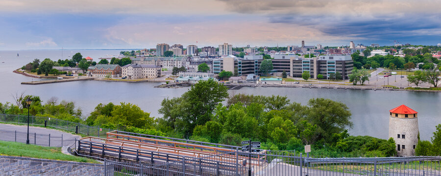 View of Kingston and watch tower of Fort Henry National Historic Site; Kingston, Ontario, Canada